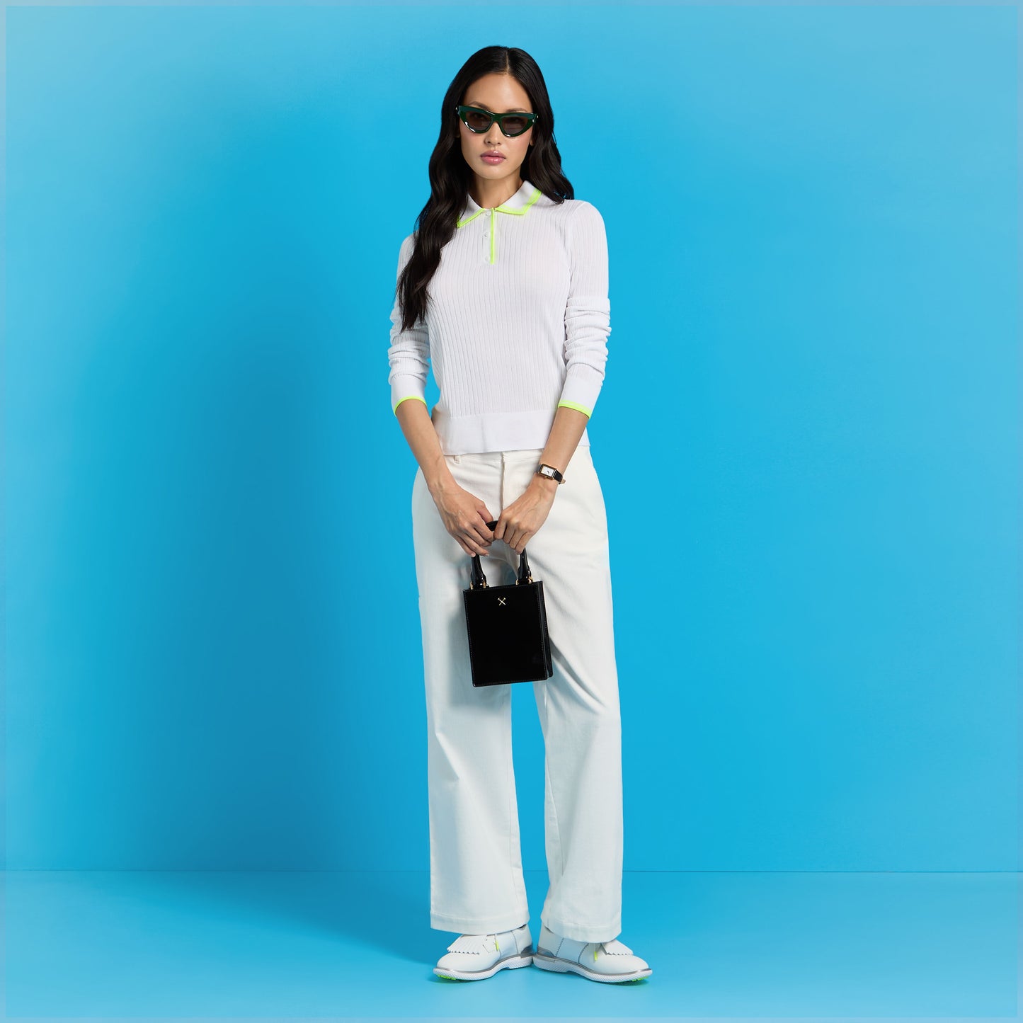 RIBBED KNIT LONG SLEEVE POLO SWEATER | G/FORE New