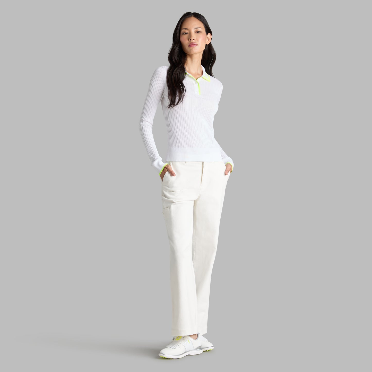 RIBBED KNIT LONG SLEEVE POLO SWEATER | G/FORE New